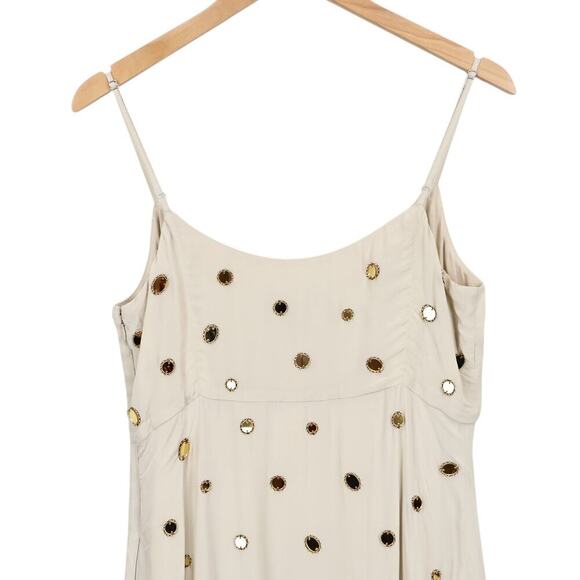 J.Crew Collection Slip Dress Mirror Embellishments Gold Sea Sand Size 10 NWT - Picture 7 of 11